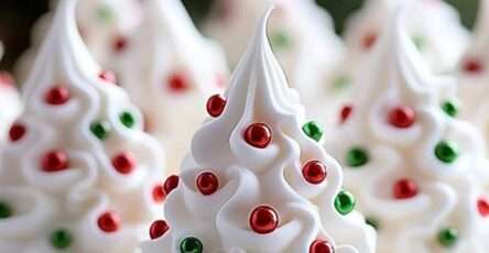 meringues de Noël en forme de sapins verts décorés