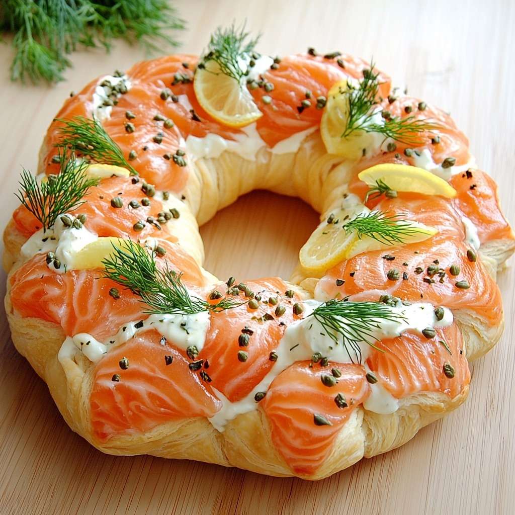 Couronne feuilletée saumon garnie de fromage frais citronné, câpres et aneth