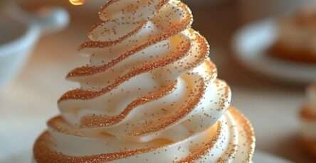 Sapin de Noël gourmand en pâte sablée et crème vanille décoré de paillettes dorées