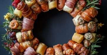 Couronne roulés gourmands composée de bouchées dorées, romarin et fruits rouges