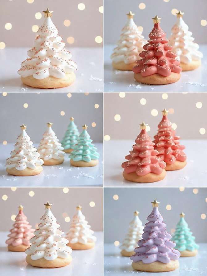 biscuits sapin de Noël sur biscuit sablé décor meringue