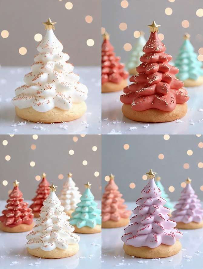 biscuits sapin de Noël sur biscuit sablé décor meringue