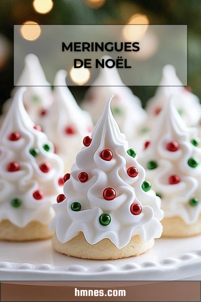 meringues de Noël en forme de sapins verts décorés