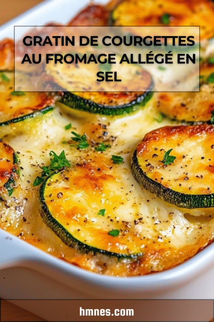 Gratin de courgettes au fromage allégé en sel doré au four, servi dans un plat familial avec persil frais en décoration.