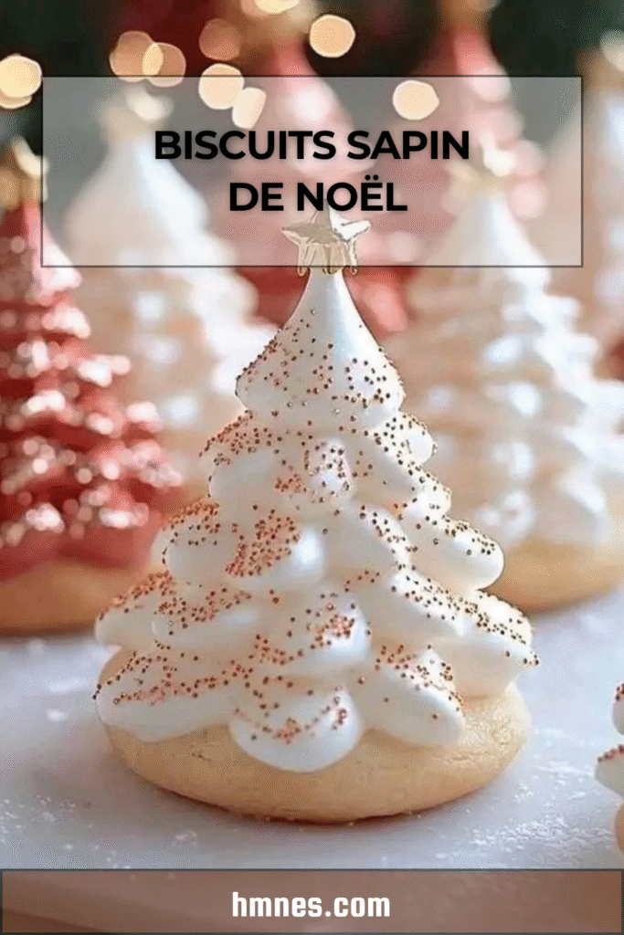 biscuits sapin de Noël sur biscuit sablé décor meringue