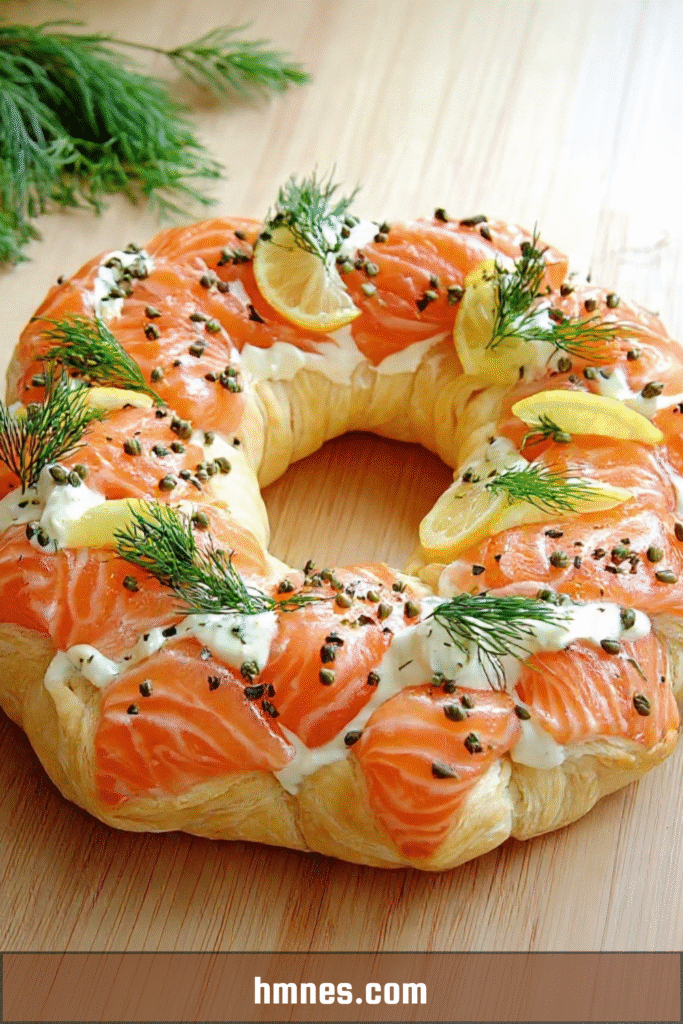 Couronne feuilletée saumon garnie de fromage frais citronné, câpres et aneth