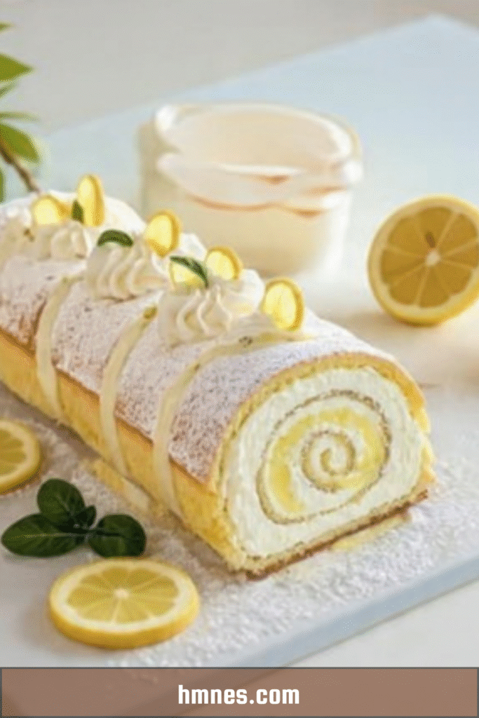 Bûche citron mascarpone roulée, décorée de zestes de citron et crème au mascarpone