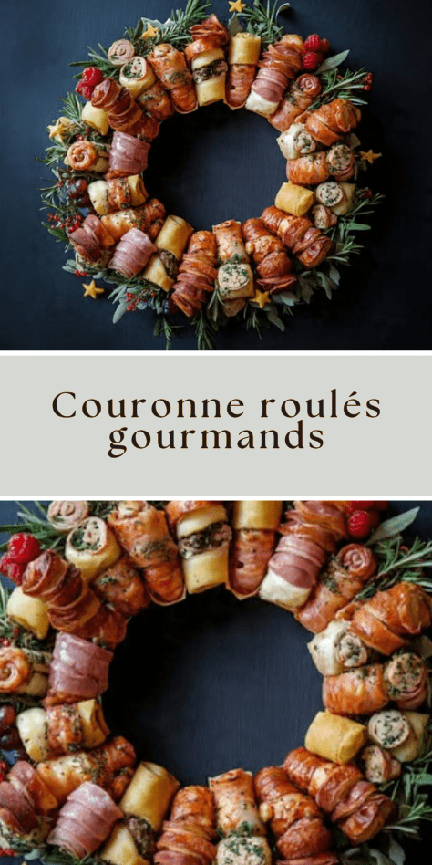 Couronne roulés gourmands composée de bouchées dorées, romarin et fruits rouges