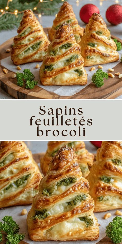 Sapins feuilletés brocoli garnis de pesto, mozzarella fondante et pignons de pin dorés