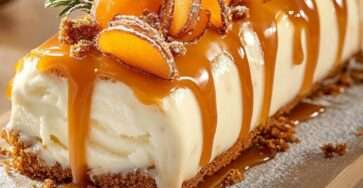 Bûche glacée caramel avec base spéculoos et nappage au caramel coulant