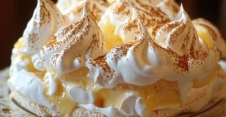 Pavlova citron meringuée avec lemon curd, chantilly et zestes de citron