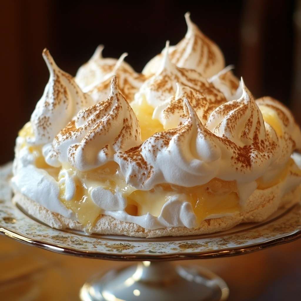 Pavlova citron meringuée avec lemon curd, chantilly et zestes de citron