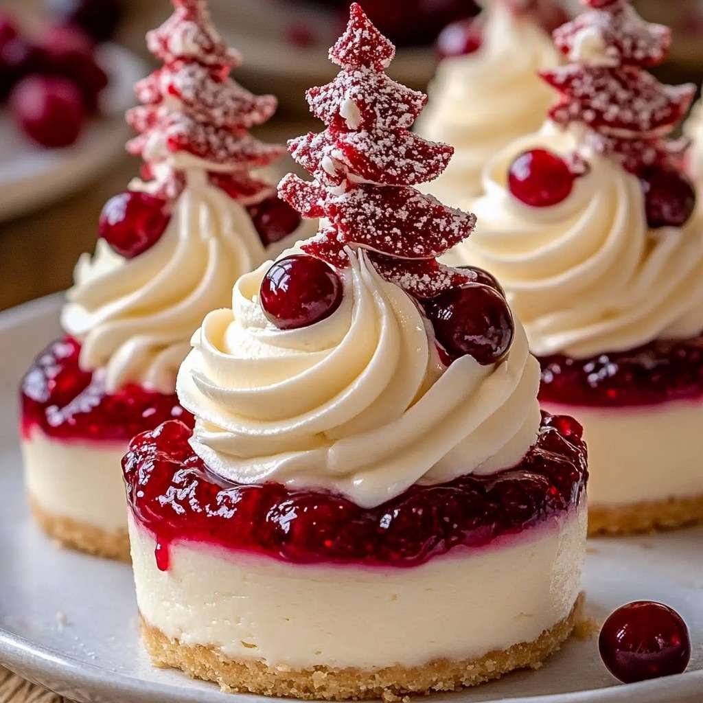 Mini cheesecakes Noël avec base biscuitée, fruits rouges et chantilly vanille