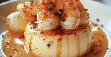 Flan de crevettes citronné servi avec sauce légère au citron et ciboulette fraîche