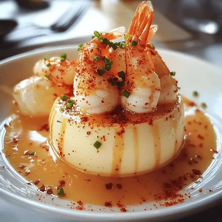Flan de crevettes citronné servi avec sauce légère au citron et ciboulette fraîche