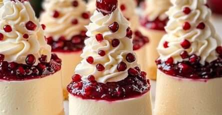 Mini cheesecakes de Noël aux fruits rouges garnis de chantilly et fruits frais