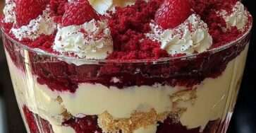 Red Velvet Cake Trifle Noël en verrine avec crème vanille, fruits rouges et miettes de gâteau