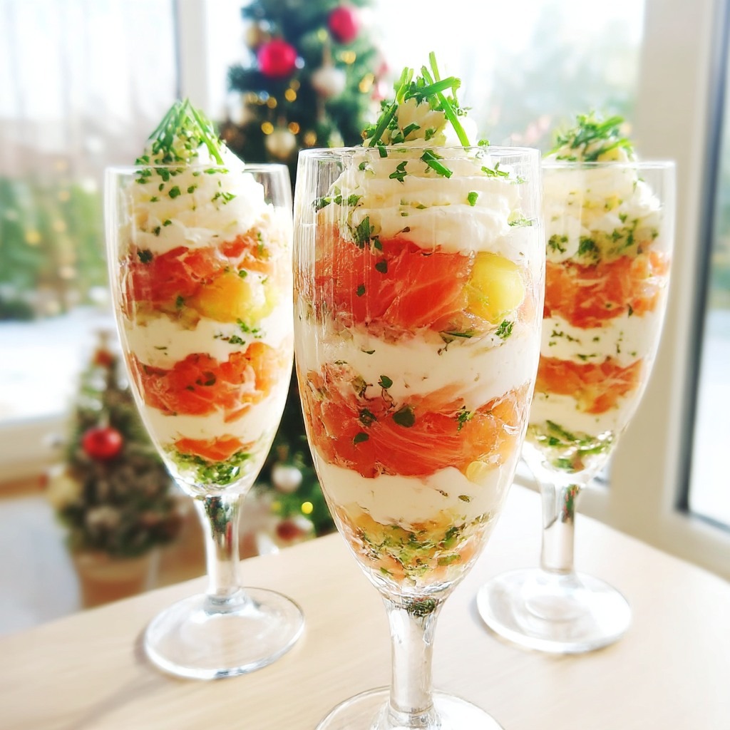 Verrines saumon fumé crème citronnée avec ciboulette fraîche et couches nettes