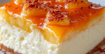 Cheesecake à l’ananas caramélisé avec base biscuitée et topping doré