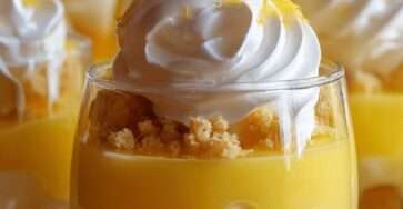 Verrines tarte au citron meringuée avec crème citron onctueuse, base biscuitée et meringue dorée