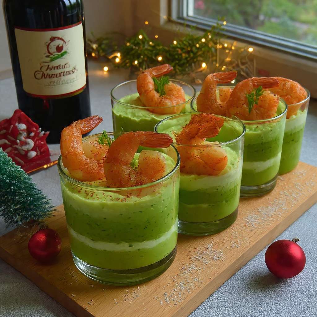 Verrines avocat crevettes avec couches crémeuses et paprika doux