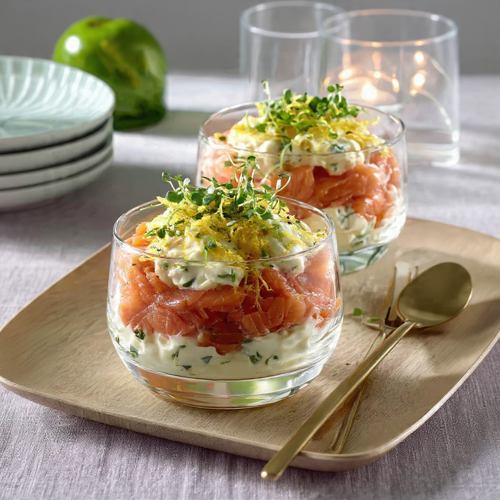 Verrines saumon fumé avec fromage frais et citron confit