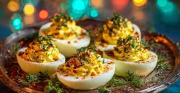 Œufs mimosa herbes garnis de ciboulette et d’aneth ciselés