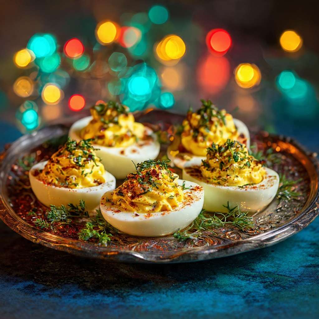 Œufs mimosa herbes garnis de ciboulette et d’aneth ciselés