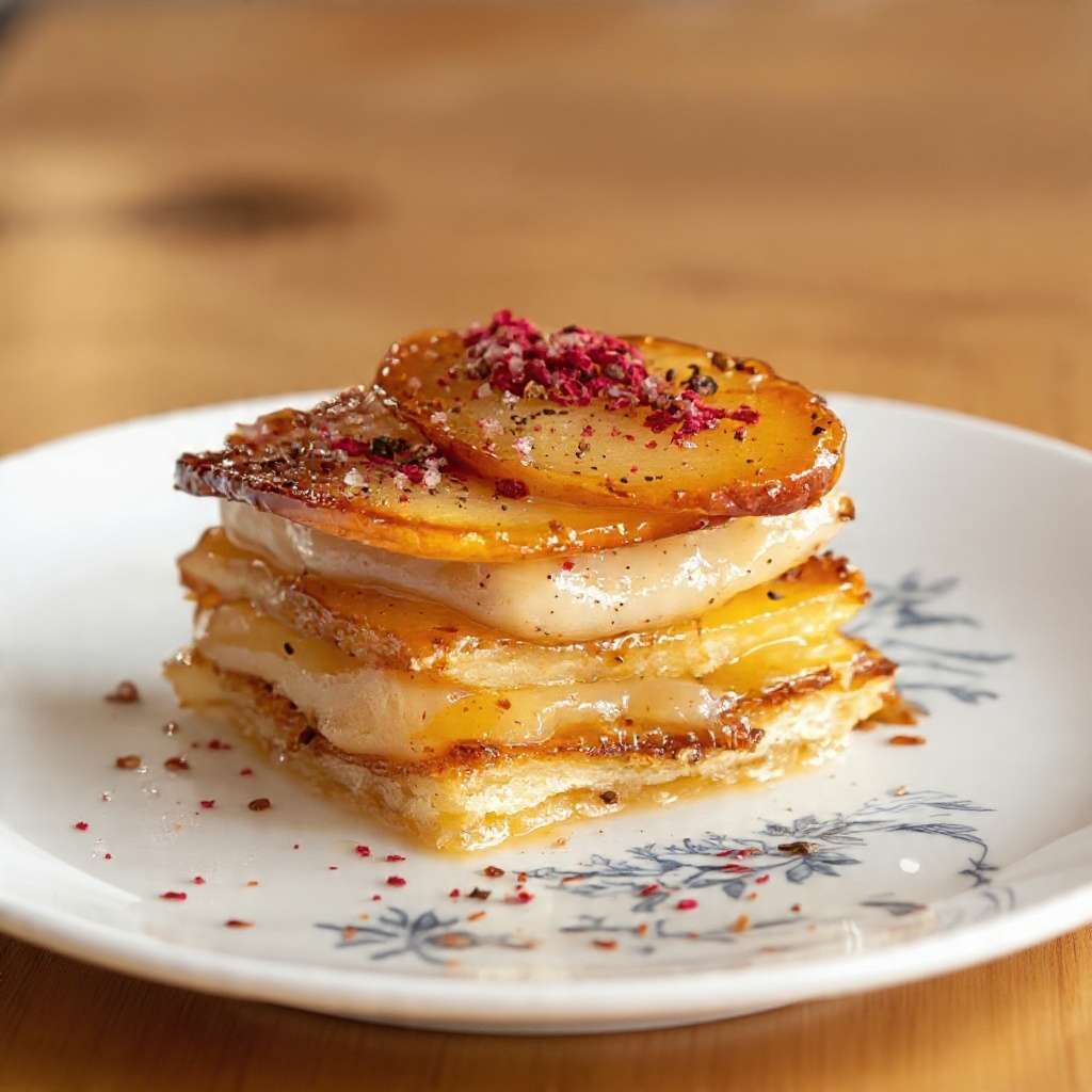 Mille feuille pommes caramélisées avec fromage fondant croustillant