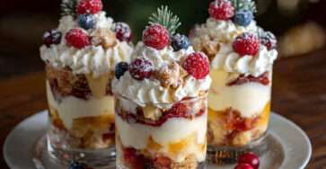 Verrines de Noël vanille et fruits rouges avec crumble croustillant