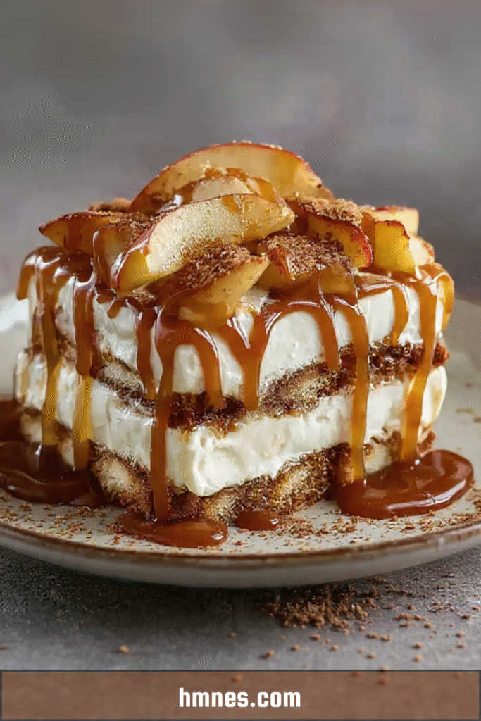 Découvrez le tiramisu caramel beurre salé pommes, un dessert fondant et réconfortant associant mascarpone onctueux, pommes poêlées et caramel.