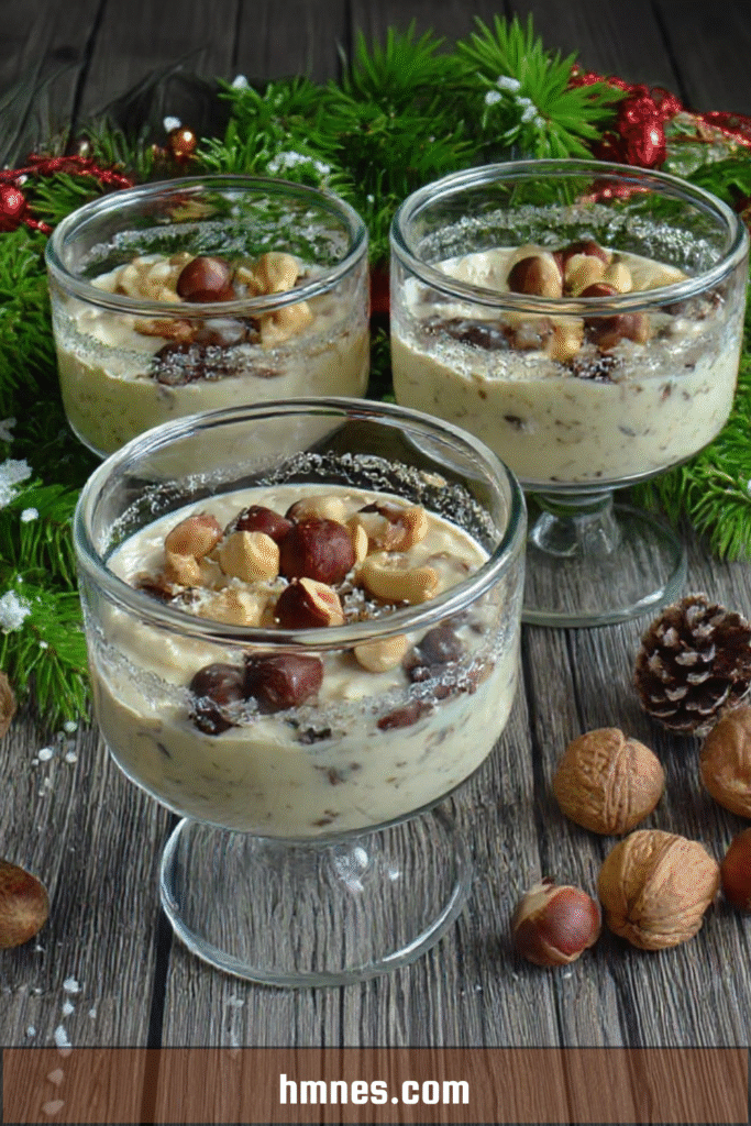 Verrine de crème de champignons crémeuse garnie de noisettes torréfiées