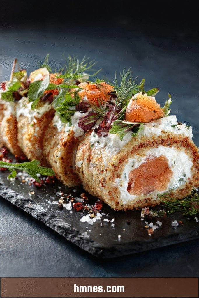 Bûche salée saumon et fromage frais roulée avec aneth