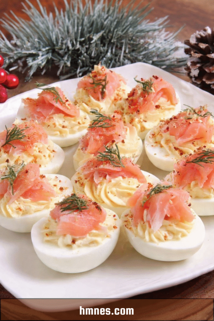 Œufs mimosa saumon fumé garnis d’aneth et paprika doux