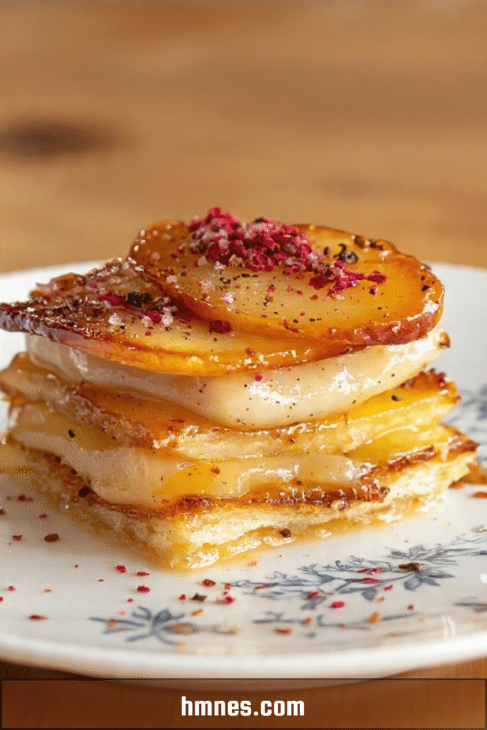 Mille feuille pommes caramélisées avec fromage fondant croustillant