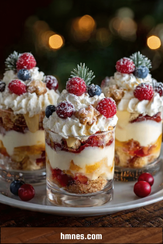Verrines de Noël vanille et fruits rouges avec crumble croustillant