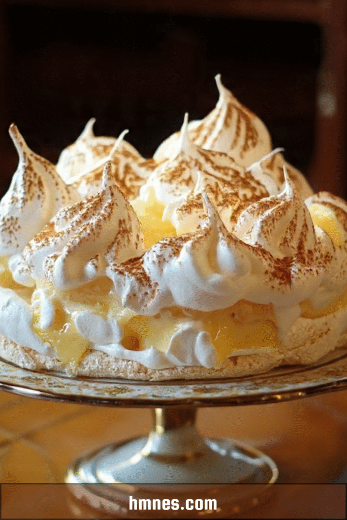 Pavlova citron meringuée avec lemon curd, chantilly et zestes de citron
