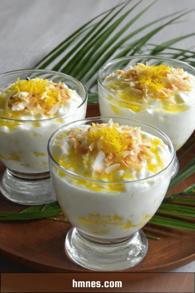 Verrine coco citron avec crème onctueuse et copeaux de noix de coco toastés