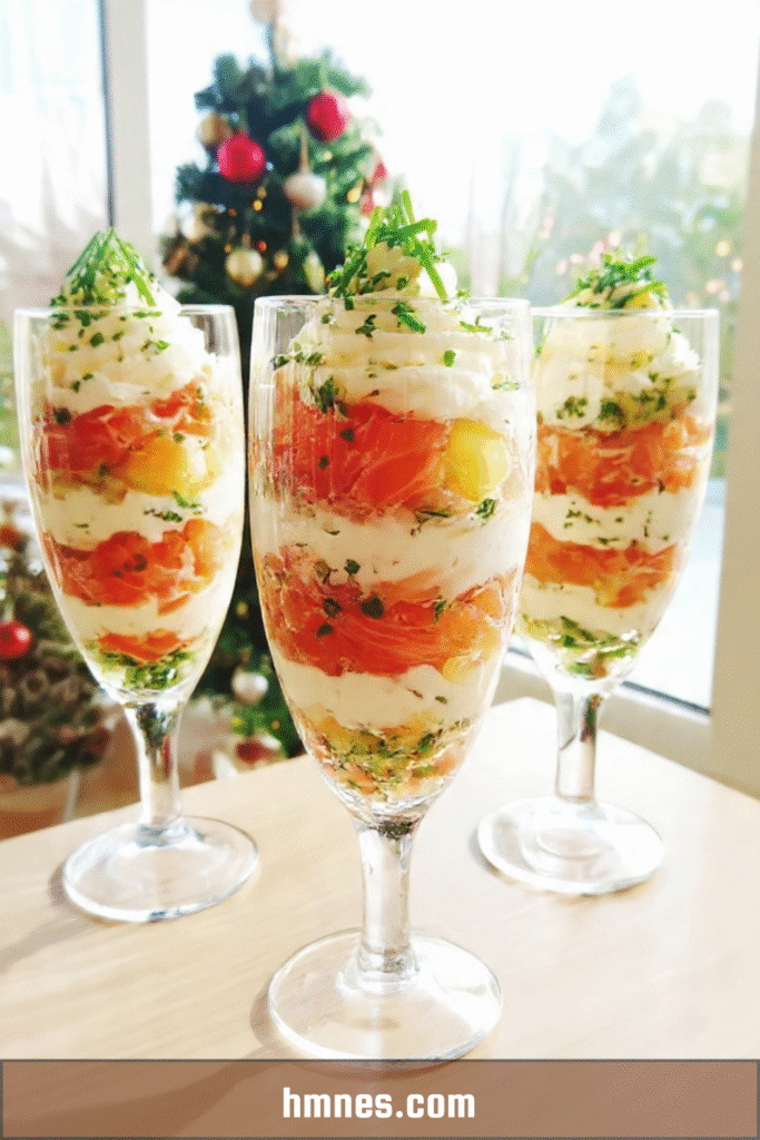 Verrines saumon fumé crème citronnée avec ciboulette fraîche et couches nettes