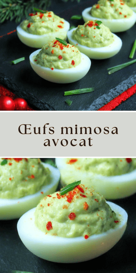 Œufs mimosa avocat garnis de crème d’avocat citronnée, ciboulette et paprika doux