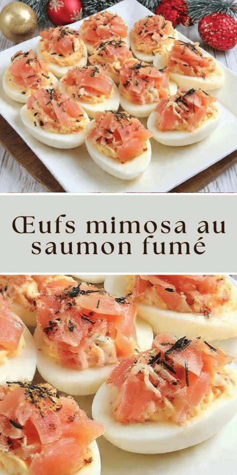 Œufs mimosa au saumon fumé garnis de crème onctueuse et herbes fraîches