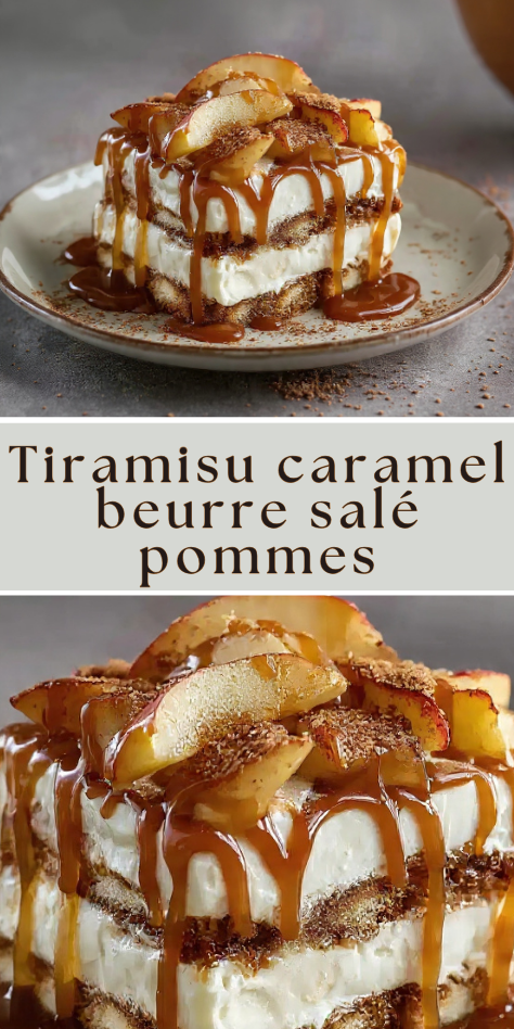 Découvrez le tiramisu caramel beurre salé pommes, un dessert fondant et réconfortant associant mascarpone onctueux, pommes poêlées et caramel.