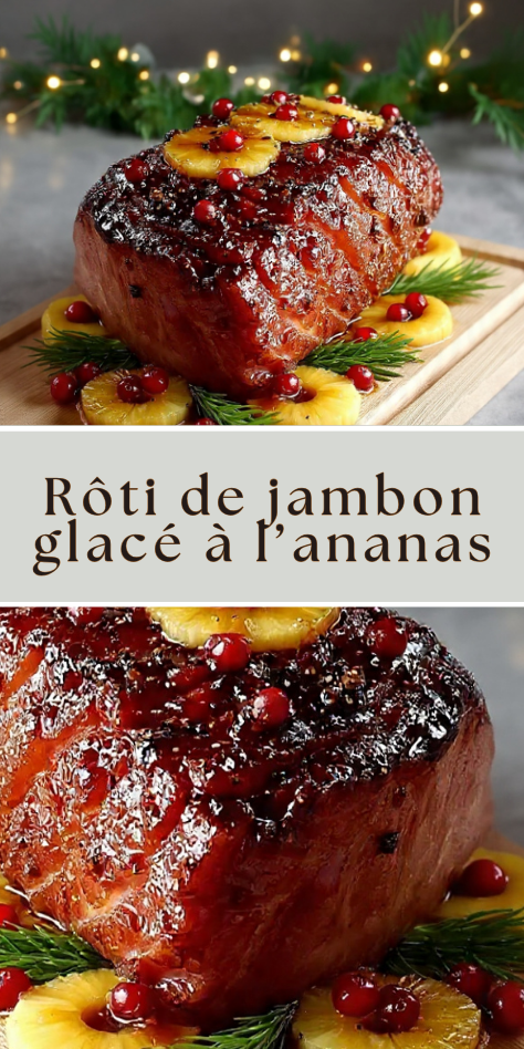 Rôti de jambon glacé à l’ananas et cranberries nappé de glaçage caramélisé