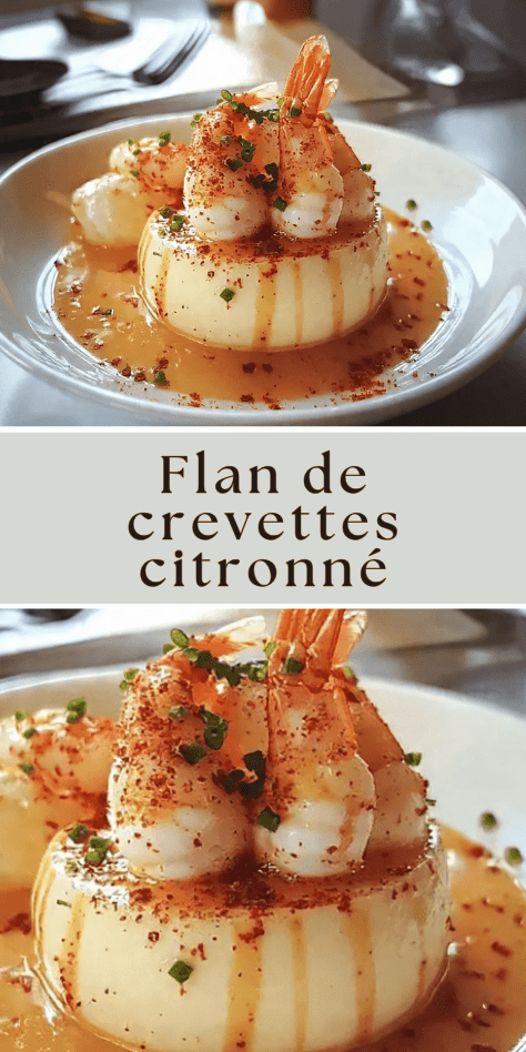 Flan de crevettes citronné servi avec sauce légère au citron et ciboulette fraîche