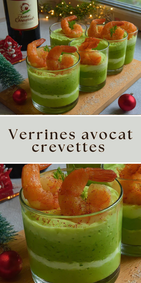 Verrines avocat crevettes avec couches crémeuses et paprika doux