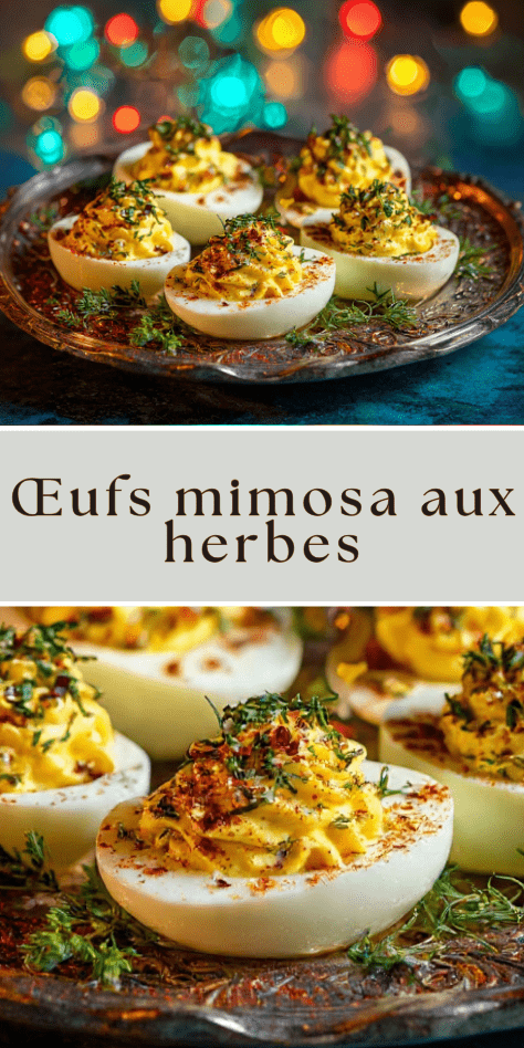 Œufs mimosa herbes garnis de ciboulette et d’aneth ciselés