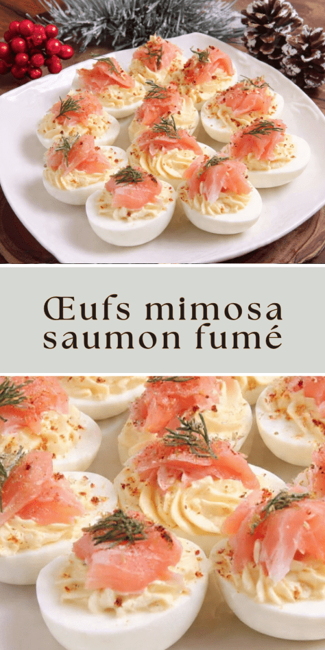 Œufs mimosa saumon fumé garnis d’aneth et paprika doux