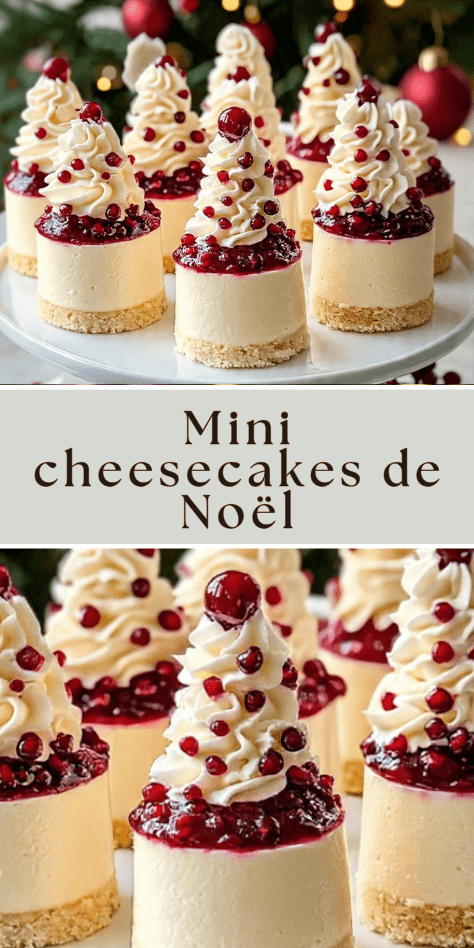 Mini cheesecakes de Noël aux fruits rouges garnis de chantilly et fruits frais