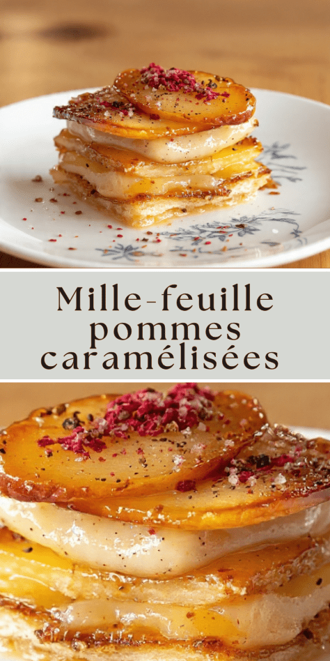 Mille feuille pommes caramélisées avec fromage fondant croustillant