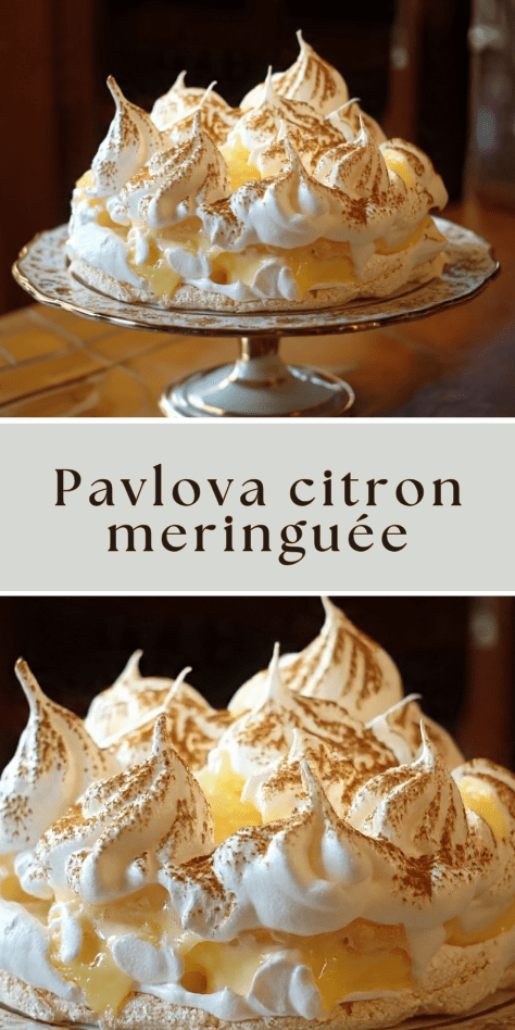 Pavlova citron meringuée avec lemon curd, chantilly et zestes de citron